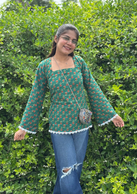 Green floral corset kurti