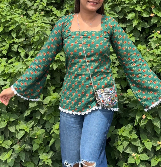 Green floral corset kurti