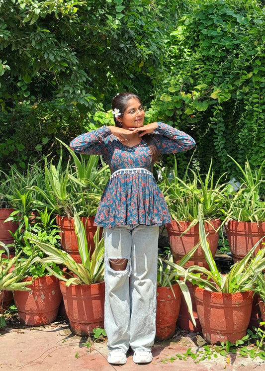 Floral Printed Flared Cotton Kurti for Women