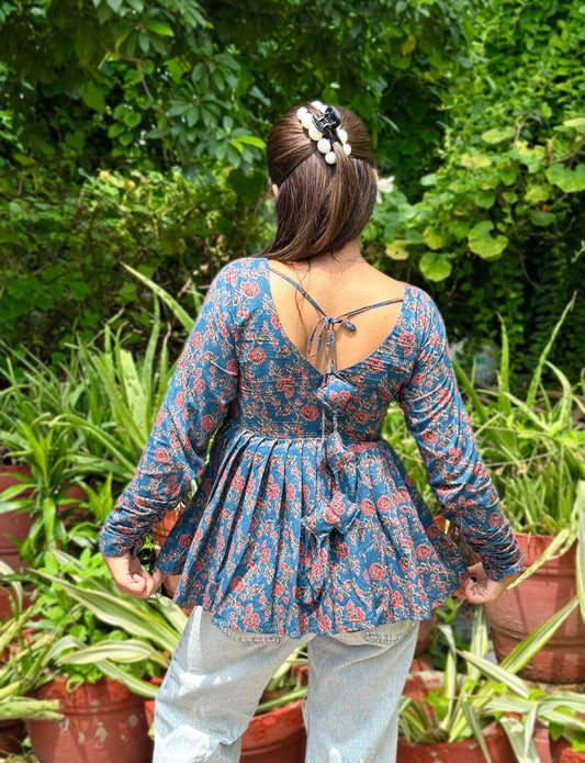 Floral Printed Flared Cotton Kurti for Women