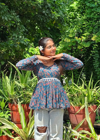 Floral Printed Flared Cotton Kurti for Women